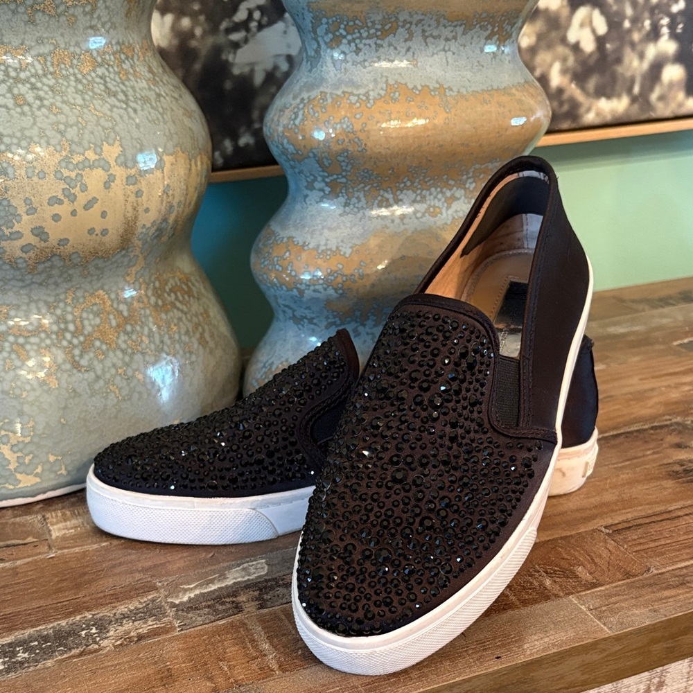 INC International Concepts Black Crystal Slip-On Sneakers with White Sole